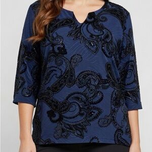 JM Collection Navy and Black Paisley Blouse